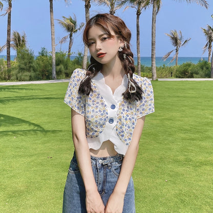Contrast Short Sleeve Shirt Top
