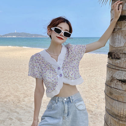 Contrast Short Sleeve Shirt Top