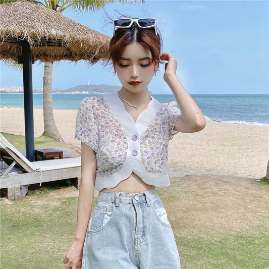 Contrast Short Sleeve Shirt Top