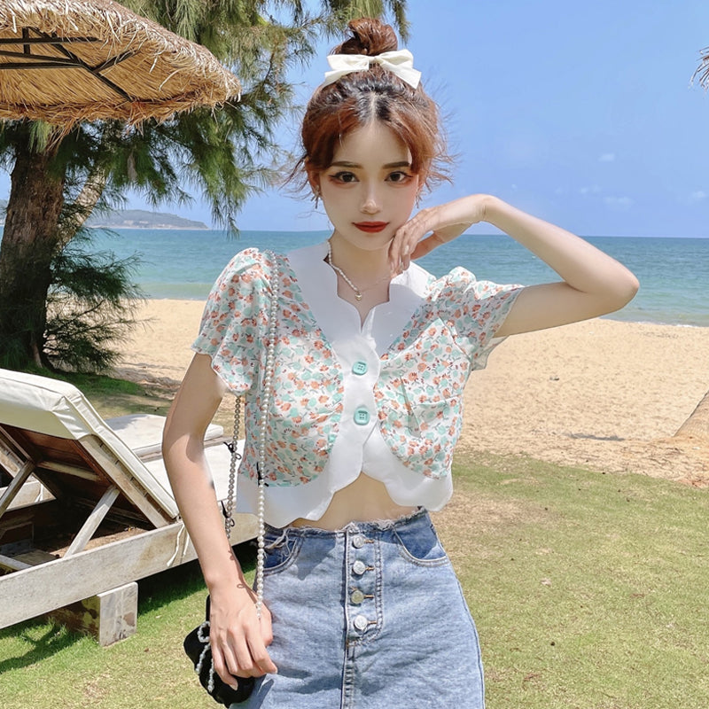 Contrast Short Sleeve Shirt Top