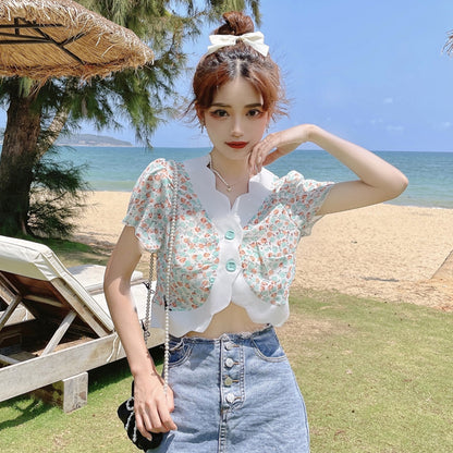 Contrast Short Sleeve Shirt Top