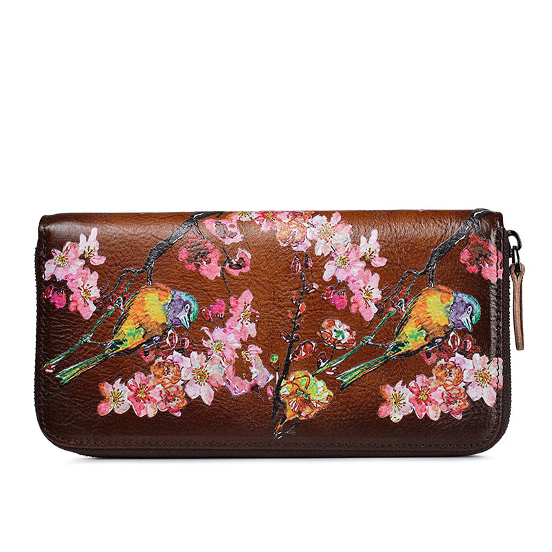 Leather Ladies Wallet Retro Fashion Long Zipper Phone Bag Top Layer Cowhide Clutch