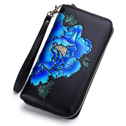 Peony Hand-Painted Organ Wallet Ladies Long