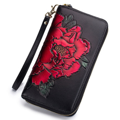 Peony Hand-Painted Organ Wallet Ladies Long