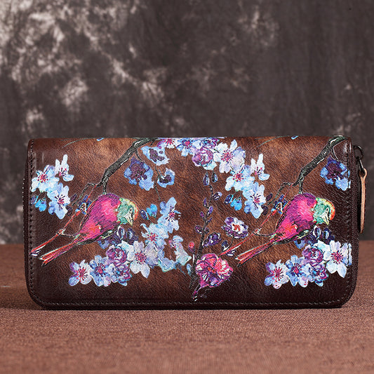 Leather Ladies Wallet Retro Fashion Long Zipper Phone Bag Top Layer Cowhide Clutch