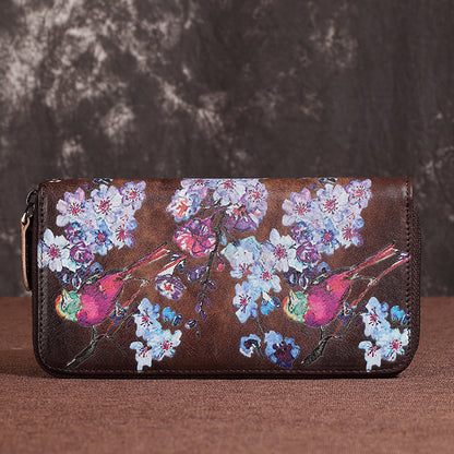 Leather Ladies Wallet Retro Fashion Long Zipper Phone Bag Top Layer Cowhide Clutch