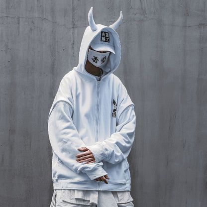 Spliced Zipper Coat Loose Hood