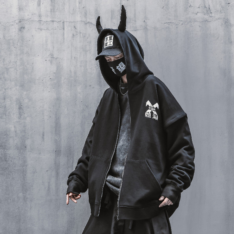 Spliced Zipper Coat Loose Hood