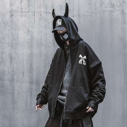 Spliced Zipper Coat Loose Hood