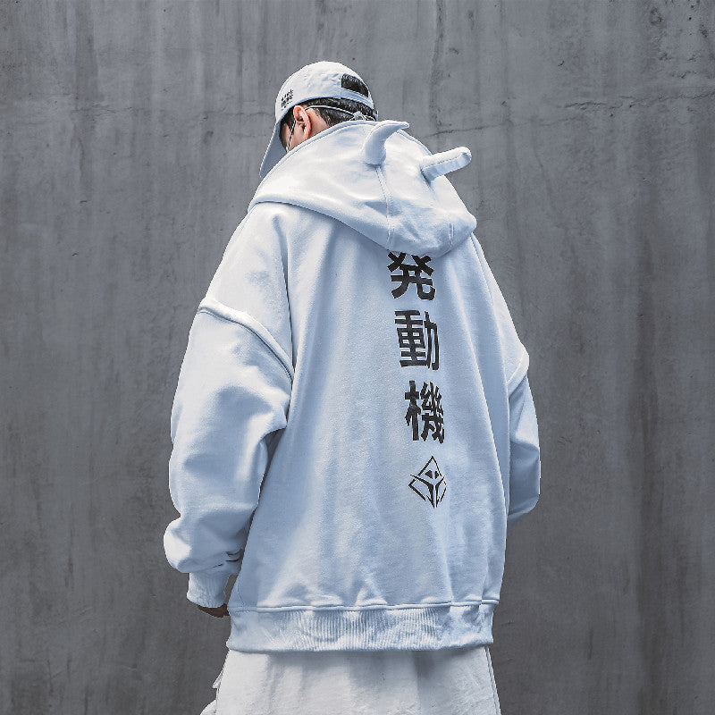 Spliced Zipper Coat Loose Hood