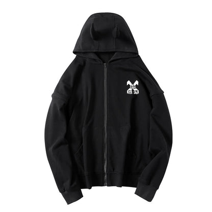 Spliced Zipper Coat Loose Hood
