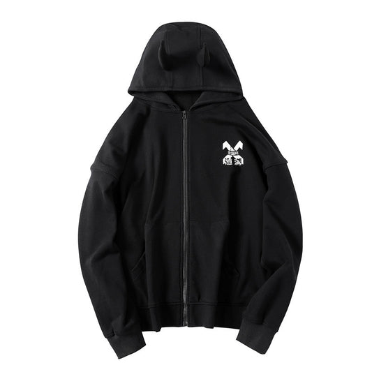 Spliced Zipper Coat Loose Hood