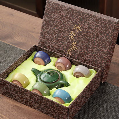Colorful Ice Cracked Kung Fu Tea Set, A Complete Set Of Ceramics