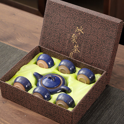 Colorful Ice Cracked Kung Fu Tea Set, A Complete Set Of Ceramics