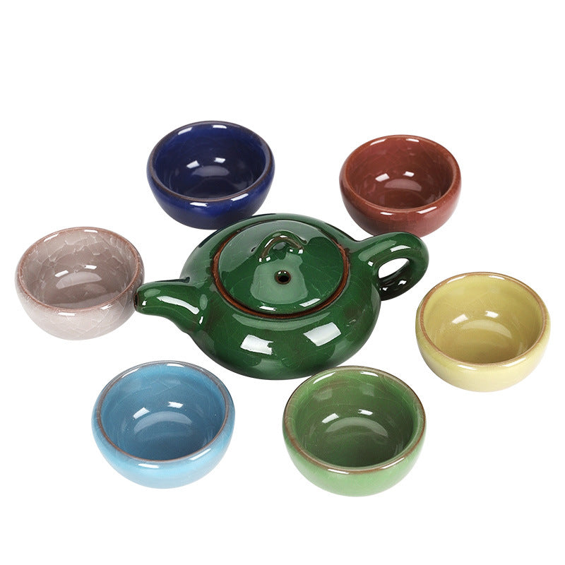 Colorful Ice Cracked Kung Fu Tea Set, A Complete Set Of Ceramics