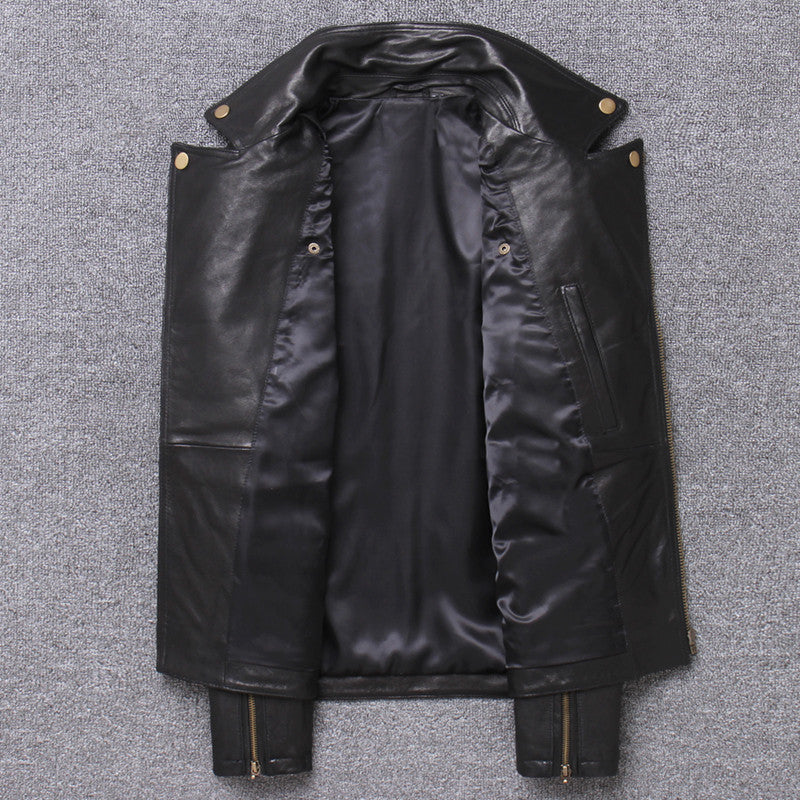 Lightweight Leather Leather Sheepskin Motorcycle Jacket Single Coat