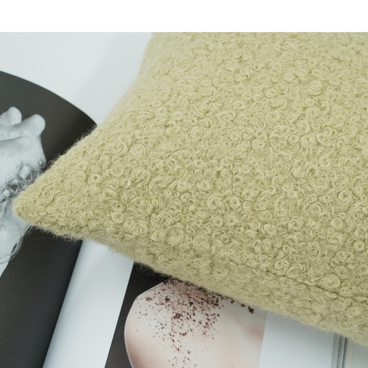 Nordic Matcha Green Faux Wool Roll Cushion Girl Pillow Model Room Children's Room Square Pillow