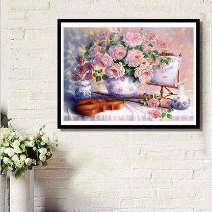 DIY 5D Diamond Painting Mosaic Violin And Flowers Handmade Diamond Cross Stitch Diamond Embroidery Home Decoration