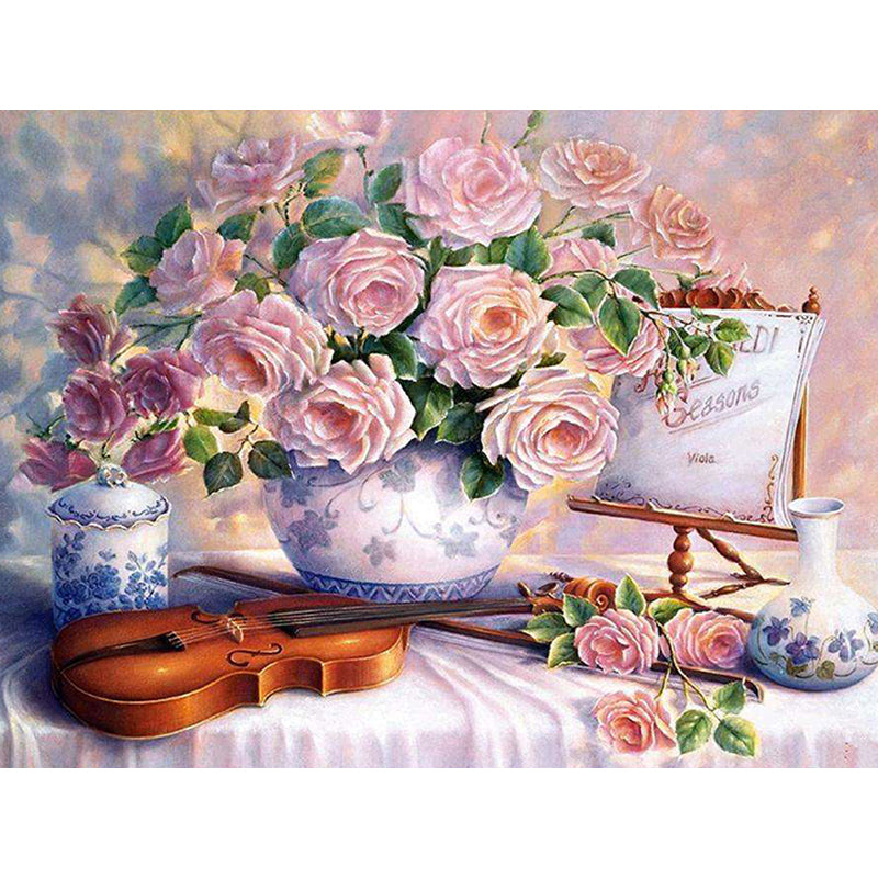 DIY 5D Diamond Painting Mosaic Violin And Flowers Handmade Diamond Cross Stitch Diamond Embroidery Home Decoration
