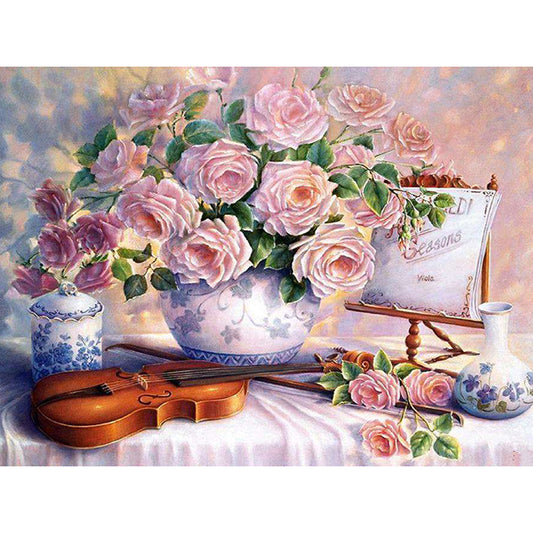 DIY 5D Diamond Painting Mosaic Violin And Flowers Handmade Diamond Cross Stitch Diamond Embroidery Home Decoration
