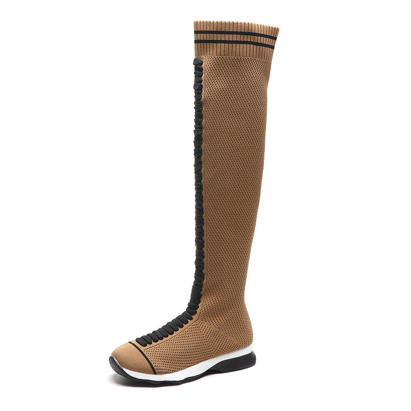 Autumn And Winter New Style Casual Flat-bottomed Thick-soled Knitted Stretch Socks Women's Boots