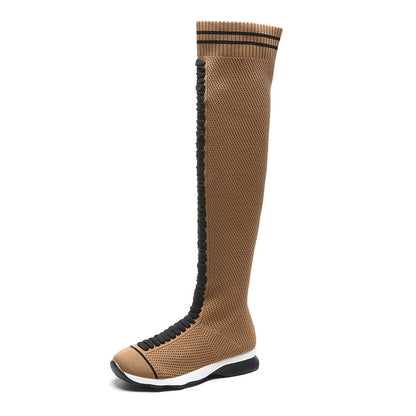 Autumn And Winter New Style Casual Flat-bottomed Thick-soled Knitted Stretch Socks Women's Boots