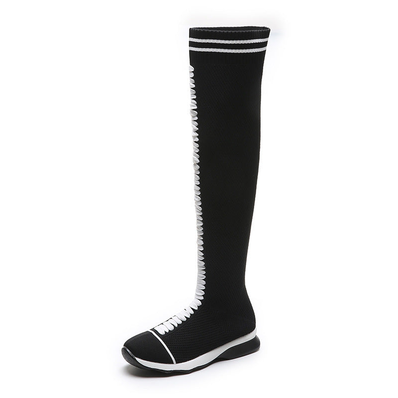 Autumn And Winter New Style Casual Flat-bottomed Thick-soled Knitted Stretch Socks Women's Boots