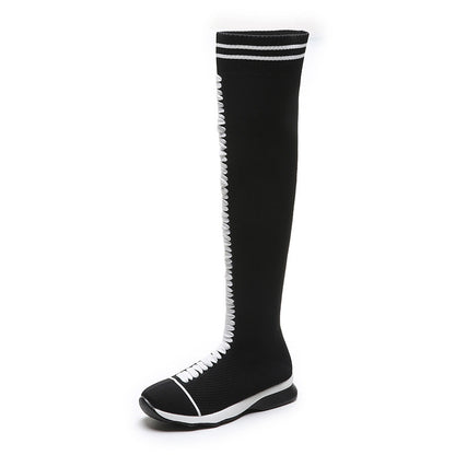 Autumn And Winter New Style Casual Flat-bottomed Thick-soled Knitted Stretch Socks Women's Boots