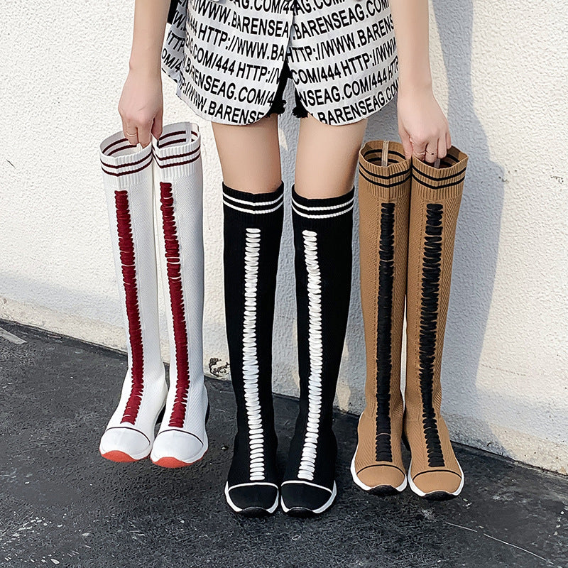 Autumn And Winter New Style Casual Flat-bottomed Thick-soled Knitted Stretch Socks Women's Boots