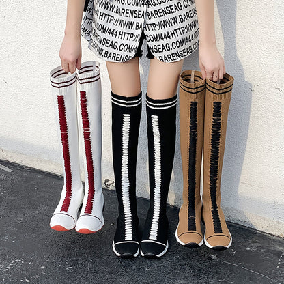 Autumn And Winter New Style Casual Flat-bottomed Thick-soled Knitted Stretch Socks Women's Boots