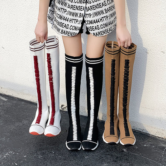 Autumn And Winter New Style Casual Flat-bottomed Thick-soled Knitted Stretch Socks Women's Boots