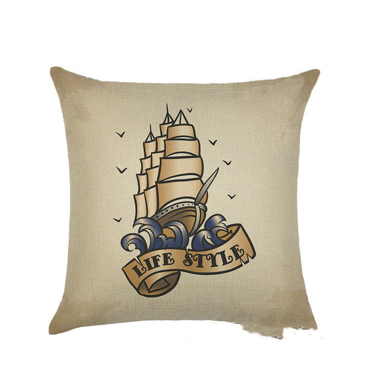 Sailing marine element linen pillowcase