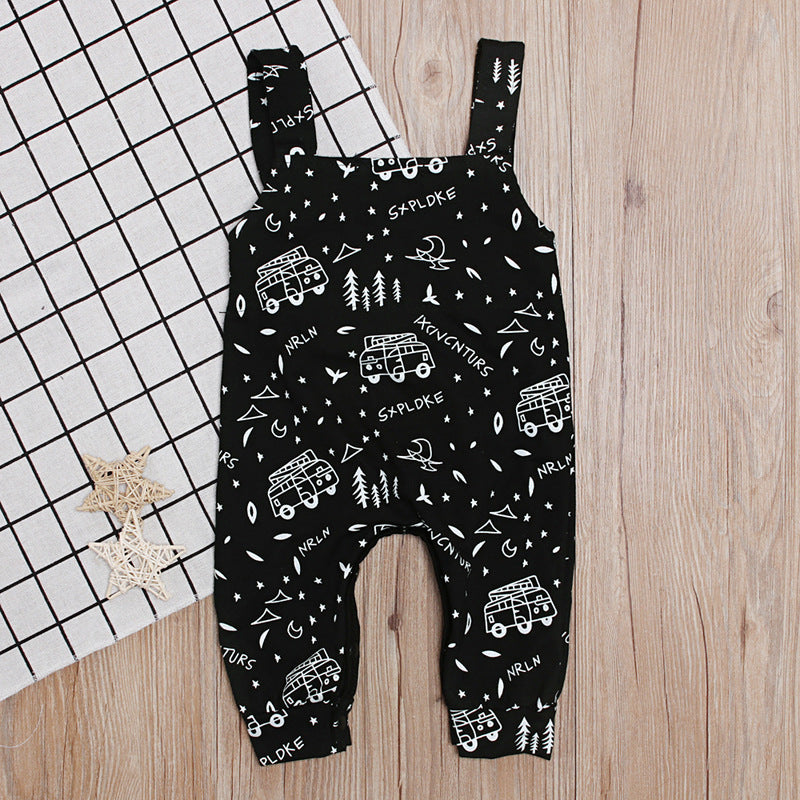 Boys Car Print Letter One Piece Trendy Overalls Kids Jumpsuit
