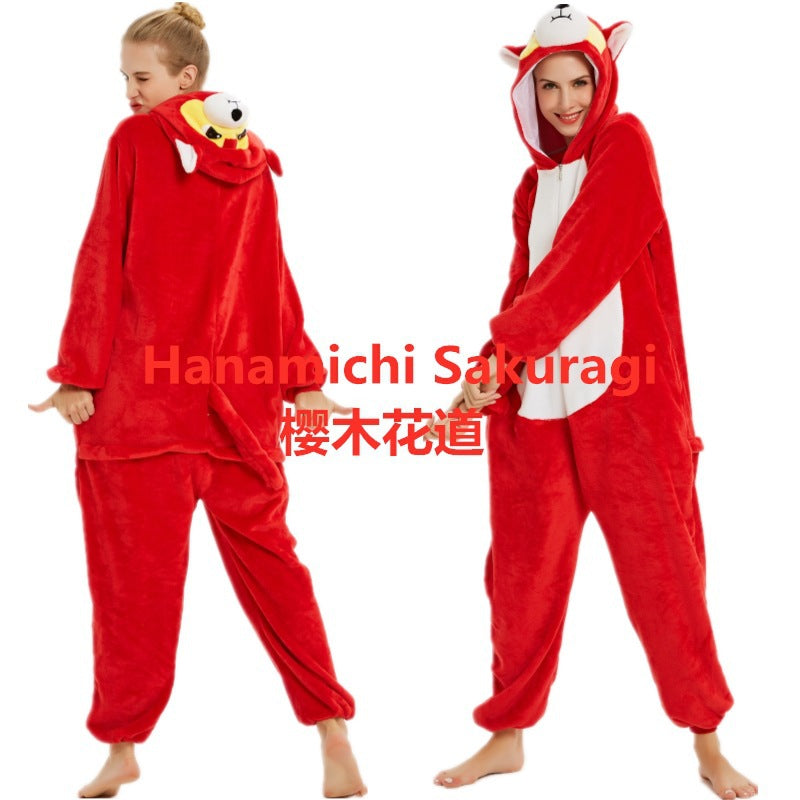 Flannel Cute Cartoon Animation Animal Pajamas Minotaur Elk Husky One-Piece Pajamas For Men And Women