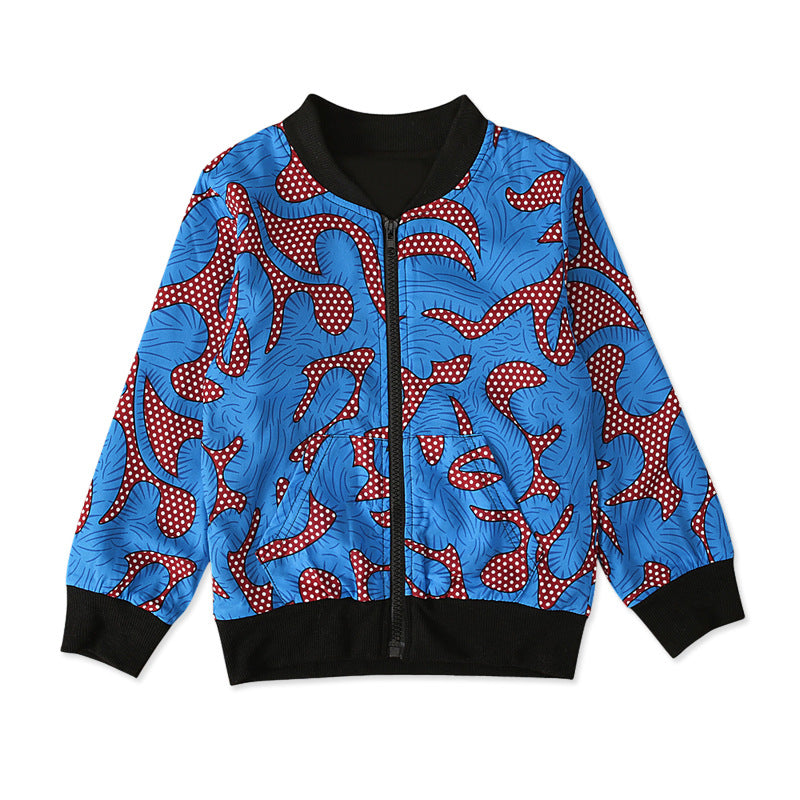 Bohemian print top zipper coat children's clothing