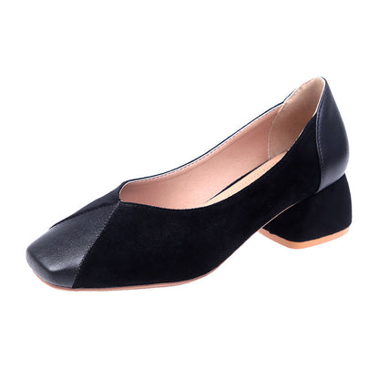 Mid-heel chunky heel slip-on shoes