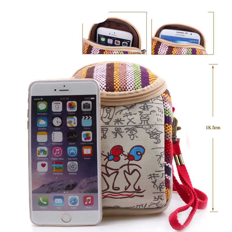 Canvas put mobile phone coin purse