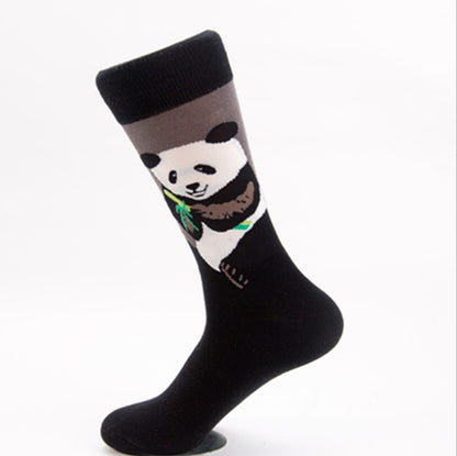 Happy tide socks, pandas, flowers and birds, colorful, high tube, casual cotton socks