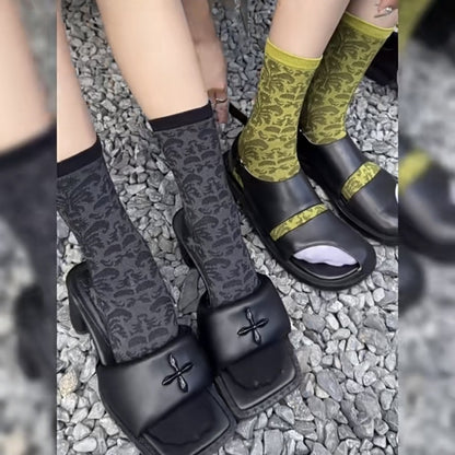 Printed Roll Grass Pattern Mid-calf Socks