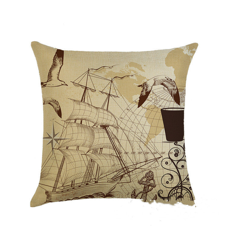 Sailing marine element linen pillowcase