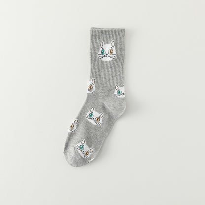 College Style White Cartoon Kitten All-match Fashion