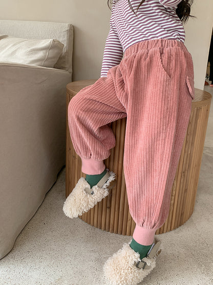 Children's Feet, Close-up Warm Corduroy And Velvet Pants Boys And Girls Leisure
