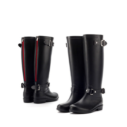 Fashion High Rain Boots Buckle Red Zipper Korean Water Shoe