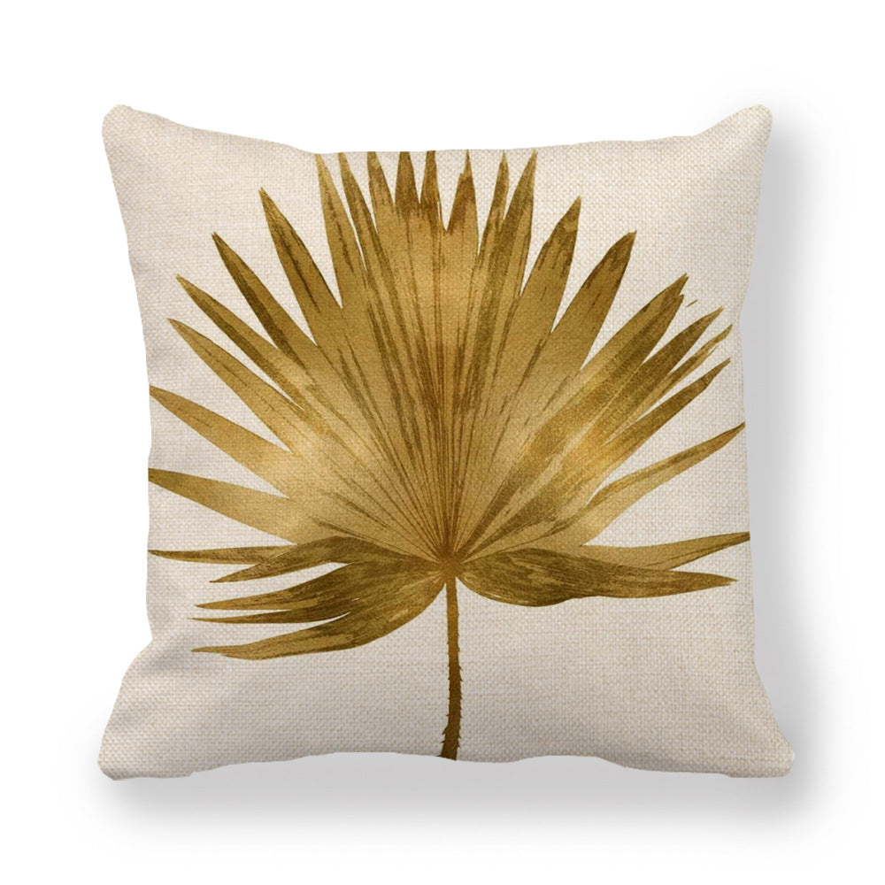 Golden Palm Leaf Watercolor Oil Painting Linen Encryption Fine Linen Pillowcase