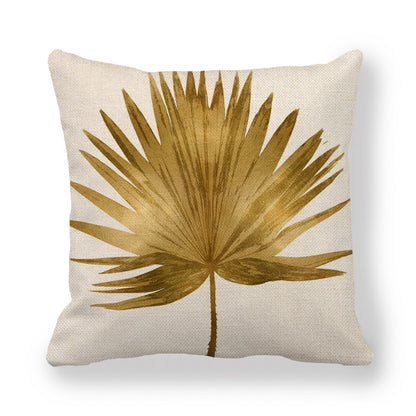 Golden Palm Leaf Watercolor Oil Painting Linen Encryption Fine Linen Pillowcase