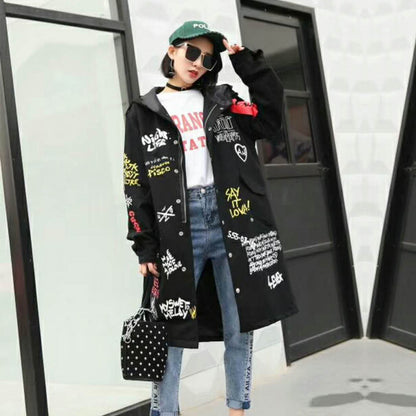 Printed hooded trench coat