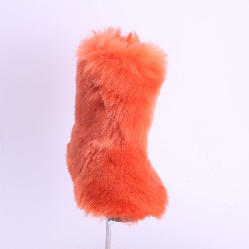 Ladies Outdoor Snow Boots Imitation Fox Hair Wool And Cotton Boot