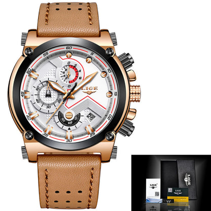 LIGE casual business waterproof belt watch men