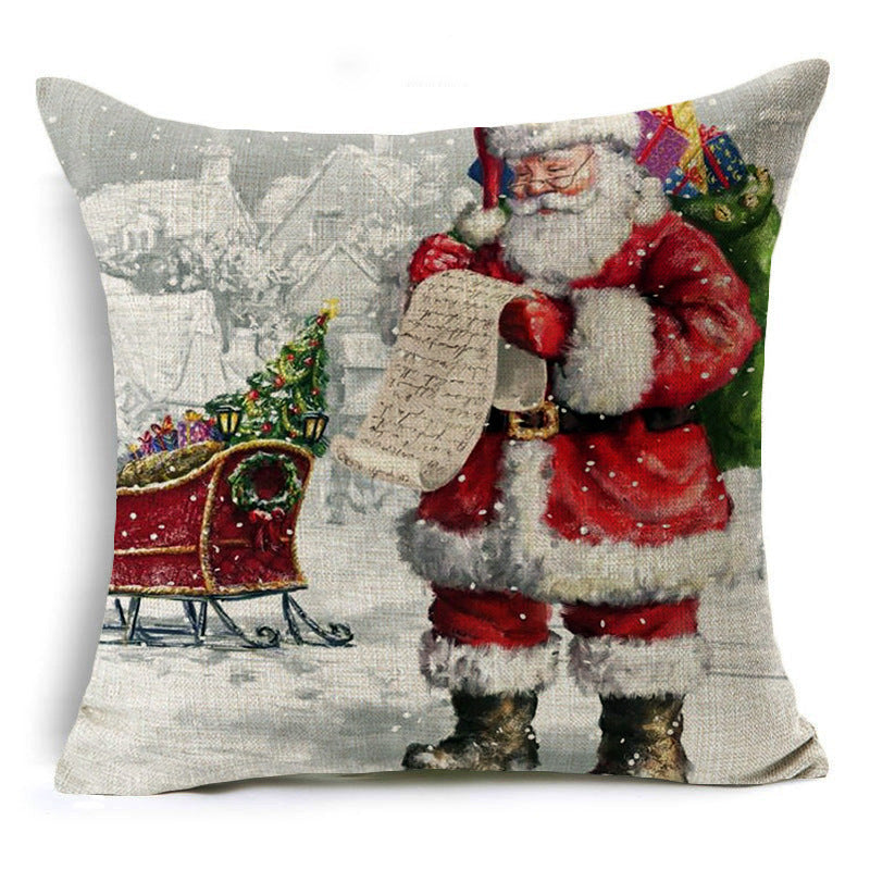 Santa Claus Printed Linen Pillowcase Holiday Decoration