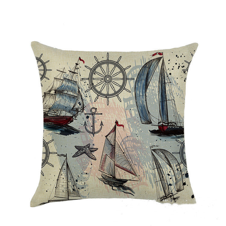 Sailing marine element linen pillowcase